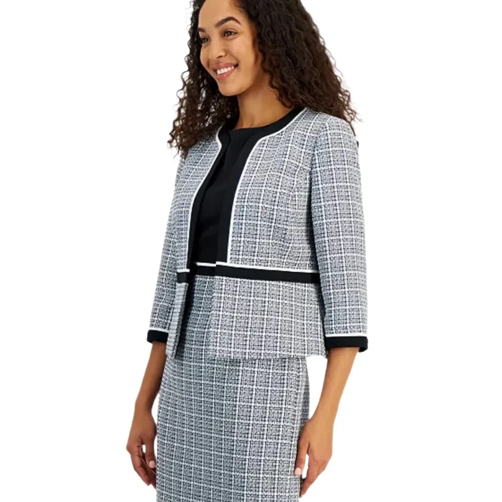 Kasper Women's Open-Front Piped-Trim Tweed Jacket, Regular & Petite NEW